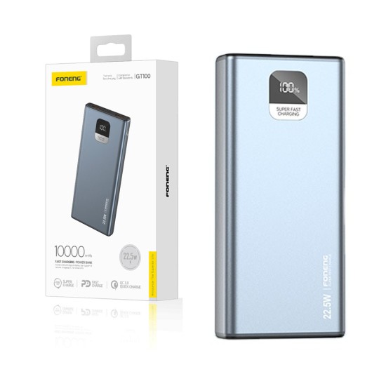 Power Bank Foneng GT100 com 3 Outputs 10000mAh 22.5W Cinza Metálica